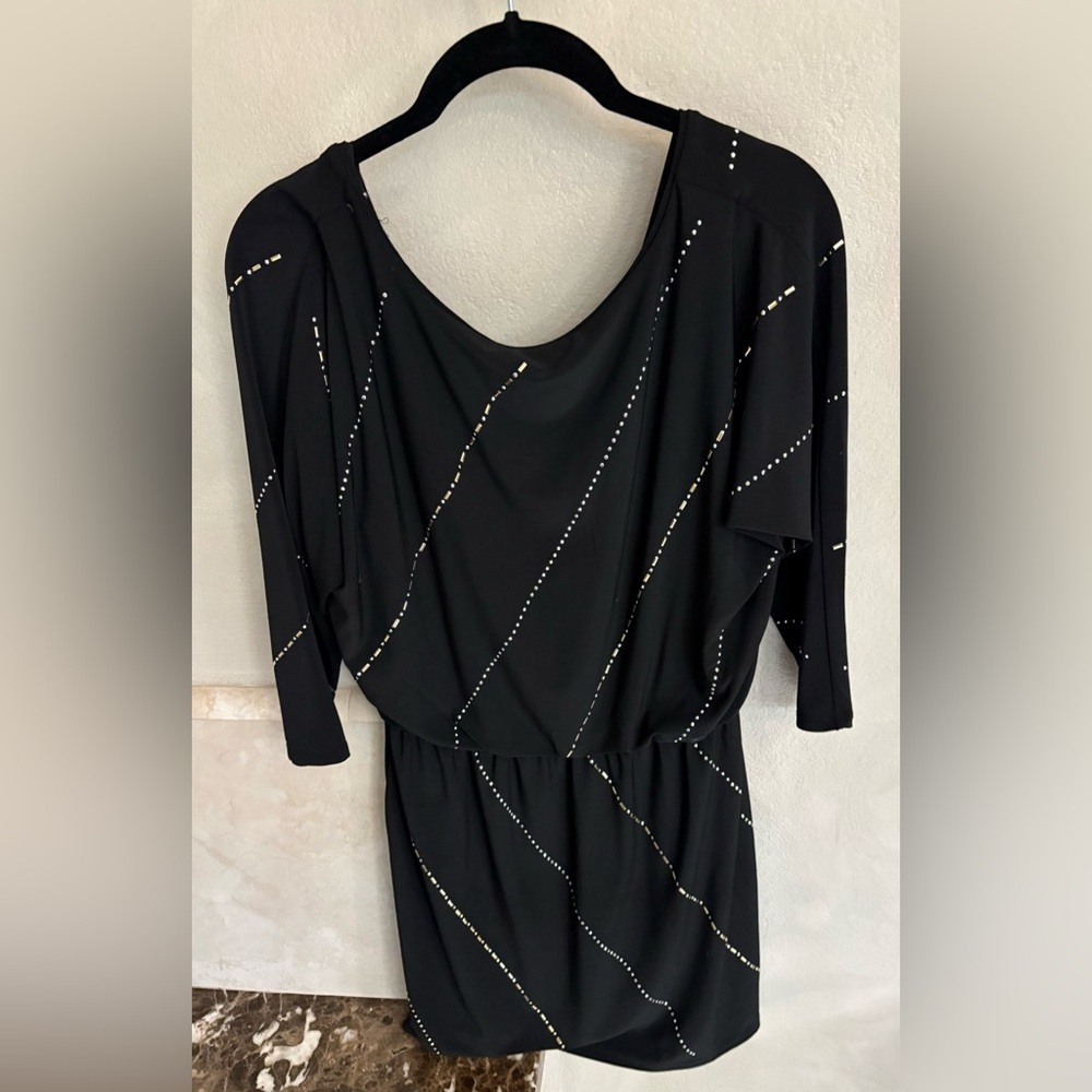 White House Black Market Elegant Black Mini Dress with Rhinestone Accents